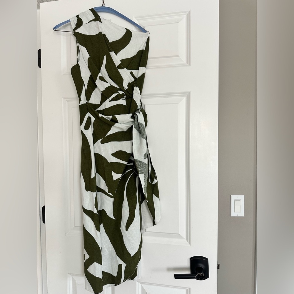 Petal & Pup Zara One Shoulder Midi Linen Dress in Olive Palm